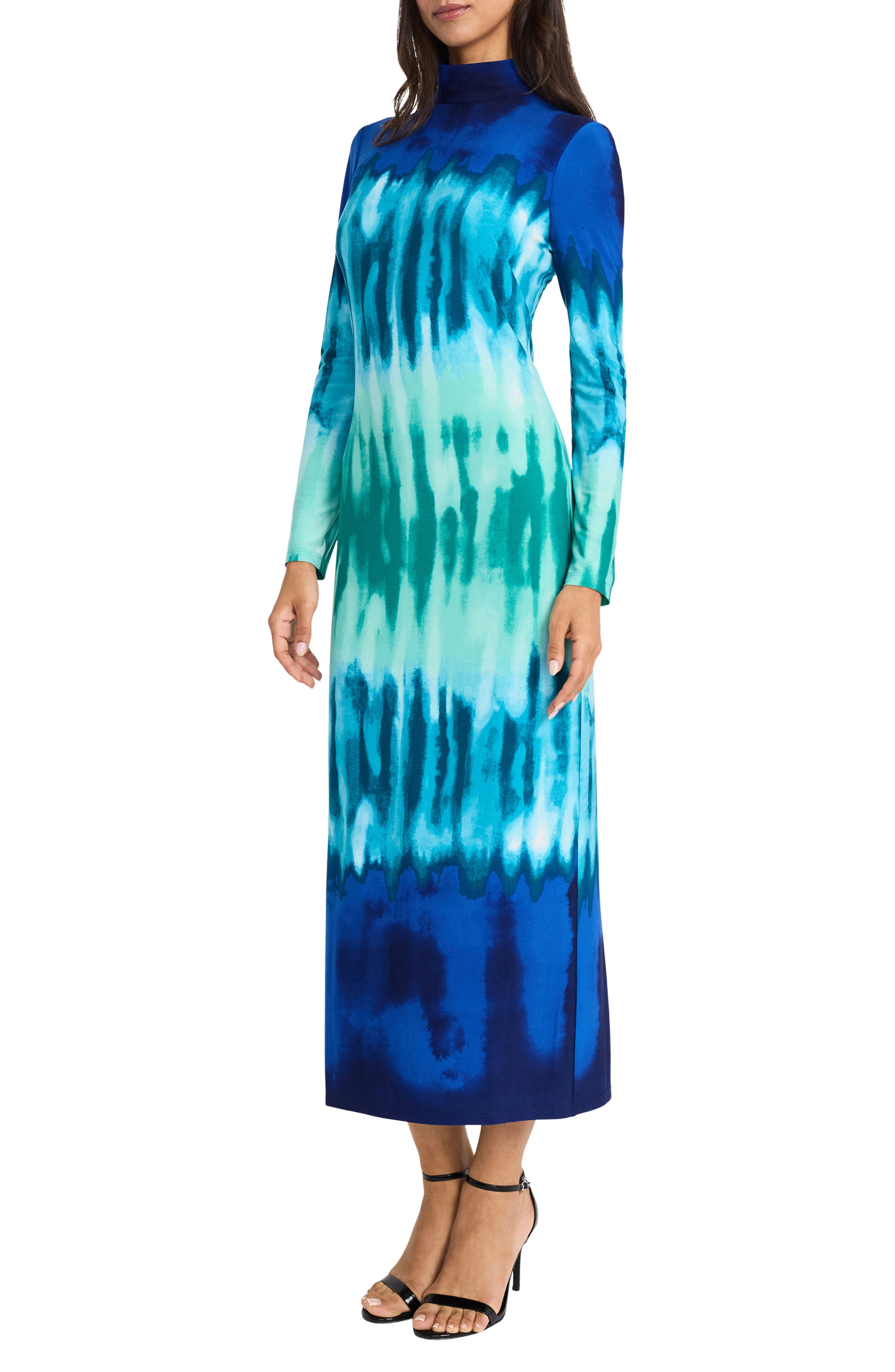 DONNA MORGAN FOR MAGGY Tie Dye Long Sleeve Column Maxi Dress (Women ...