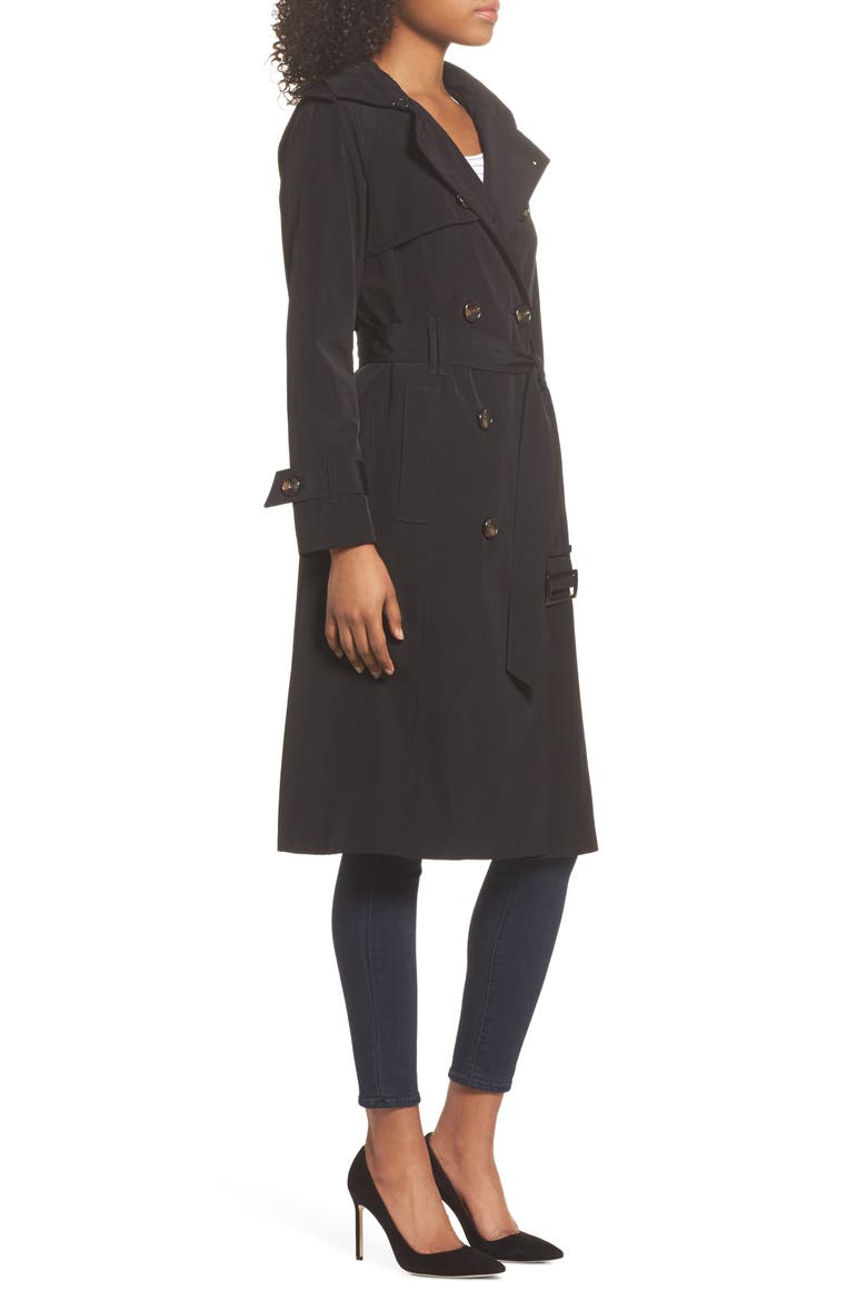 Long Double Breasted Trench Coat, Alternate, color, BLACK
