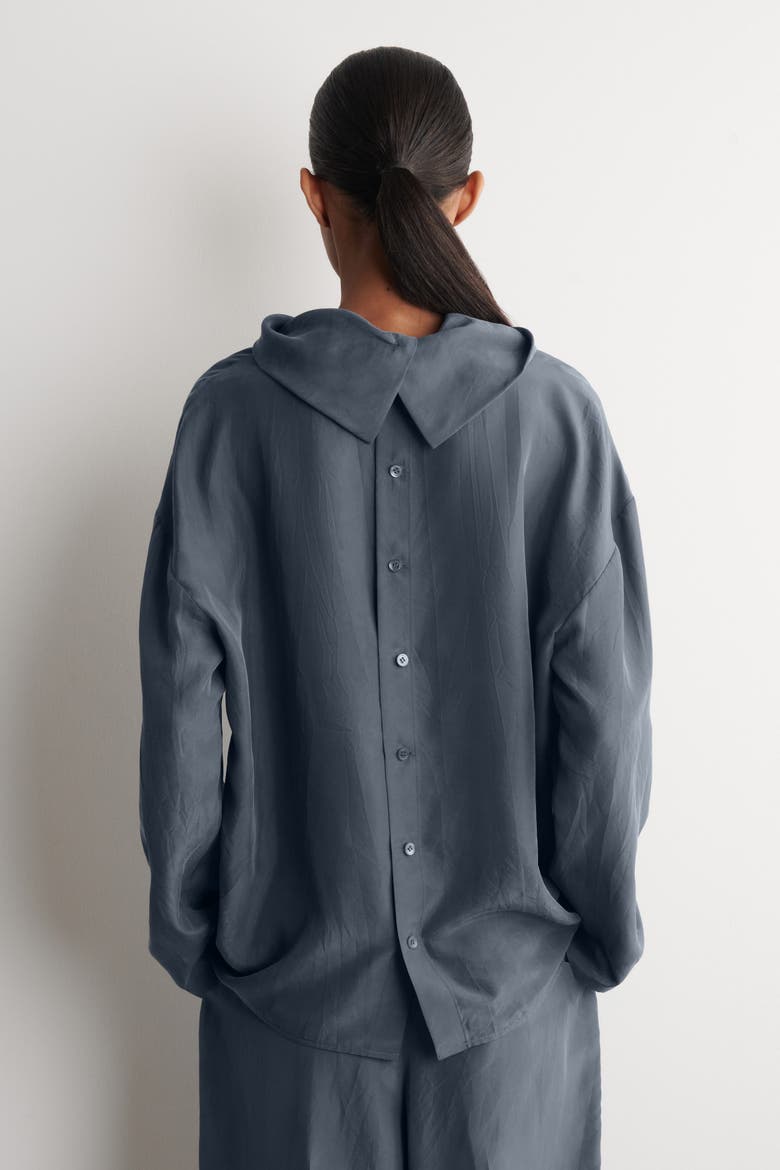 Crinkled-silk Mock-neck Top, Alternate, color, BLUE