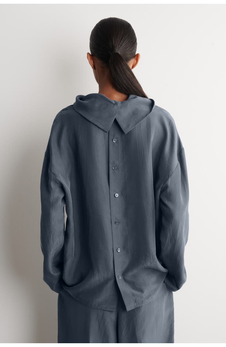 COS Crinkled-silk Funnel-neck Top, Alternate, color, Blue