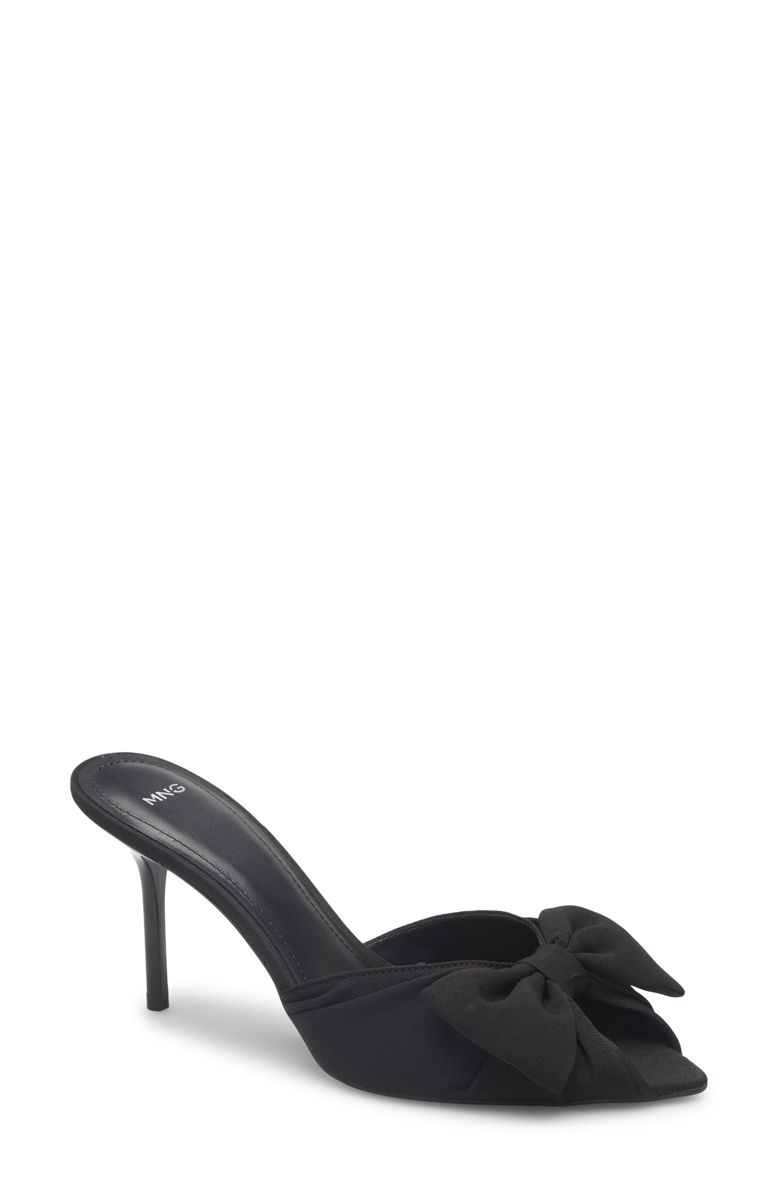 MANGO Lasy Bow Slide Sandal, Main, color, Black