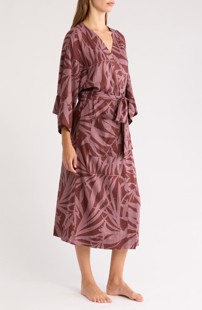 Nordstrom Vacation Linen Blend Robe, Alternate, color, Brown Tropical Vine