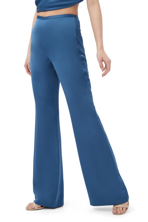 Trina Turk Anmitsu Satin Flare Leg Pant In Blue