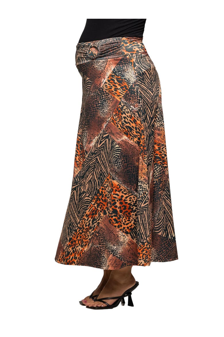 Animal Patchwork Print Maxi Skirt, Alternate, color, Brown Multi