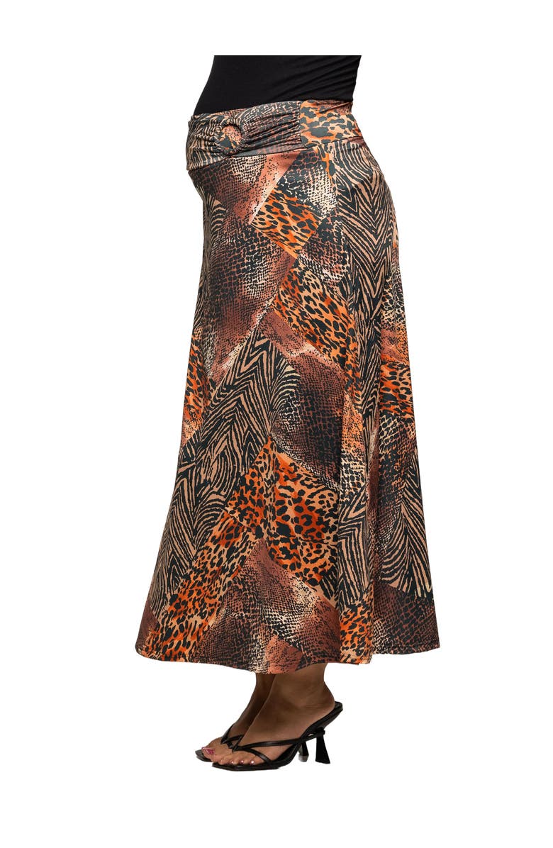 24seven Comfort Apparel Animal Patchwork Print Maxi Skirt, Alternate, color, Brown Multi