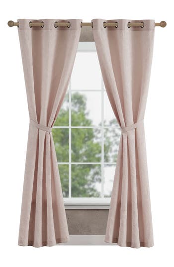 Jessica Simpson Floral Paisley Jacquard Blackout Curtain Set In Blush Pink