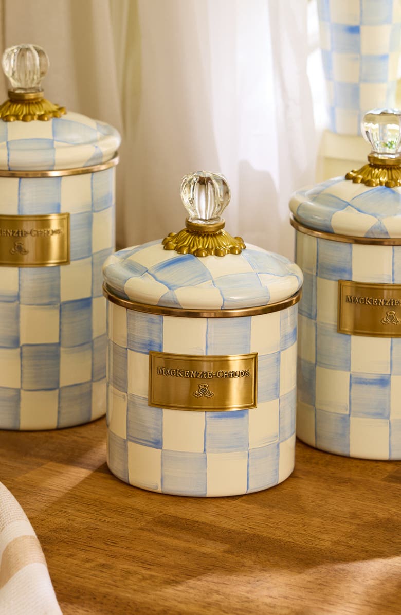 MACKENZIE CHILDS Sky Check Small Enameled Steel Canister, Alternate, color, Sky Check