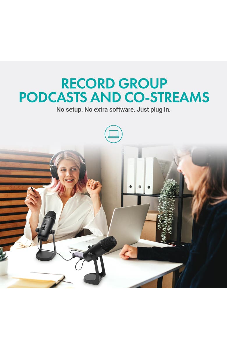 MOVO USB Podcast Equipment Bundle for 4 with USB Interface with 4 Condenser Microphones, Alternate, color, Black