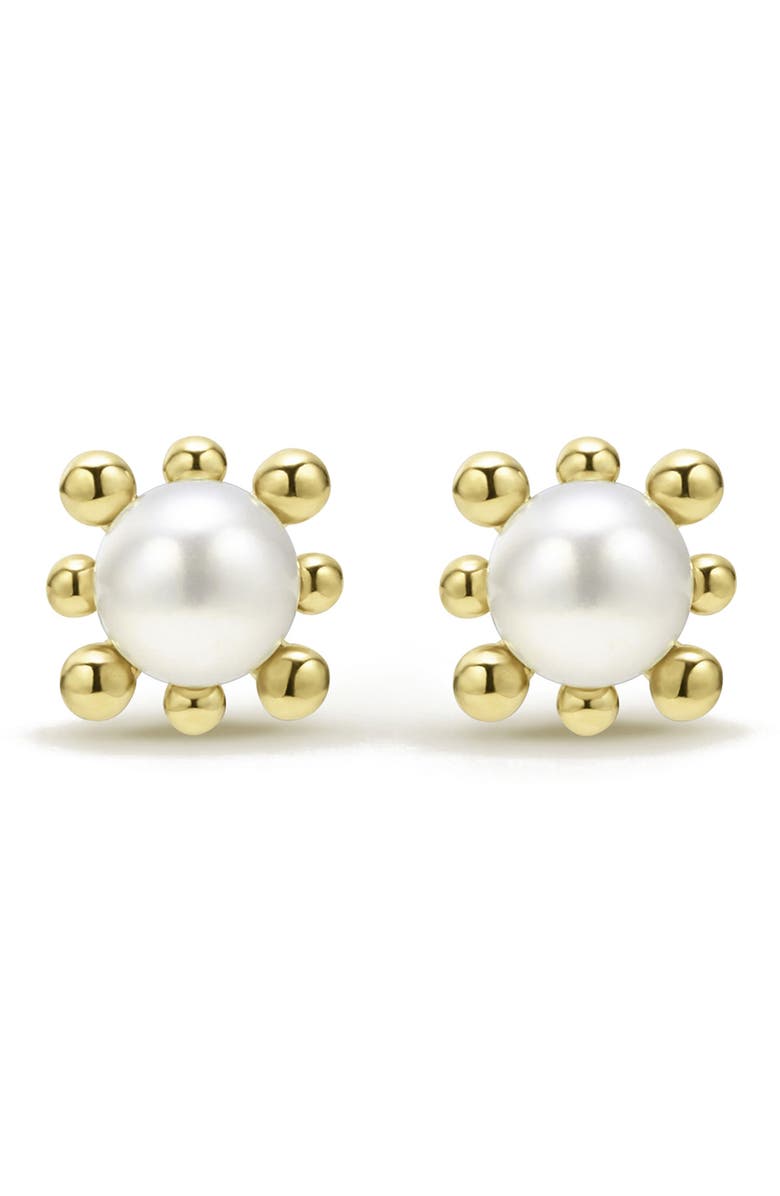 LAGOS 18K Lune Fleur Pearl Floral Stud Earrings, Main, color, Gold