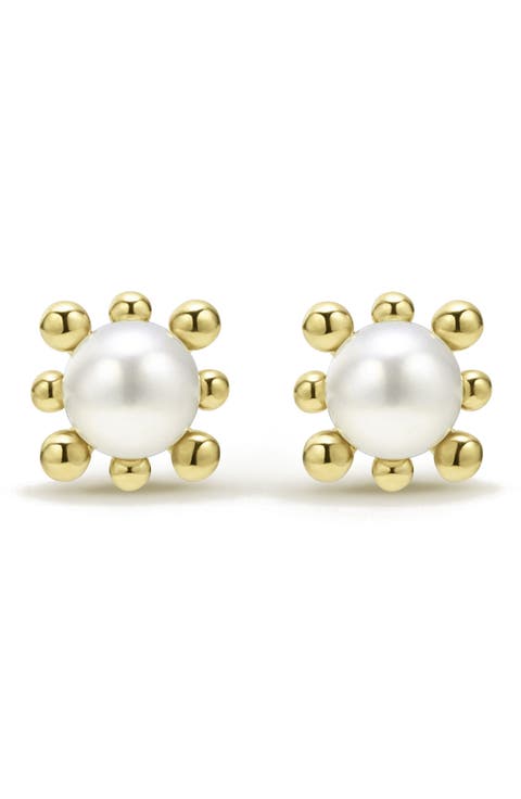 18K Lune Fleur Pearl Floral Stud Earrings