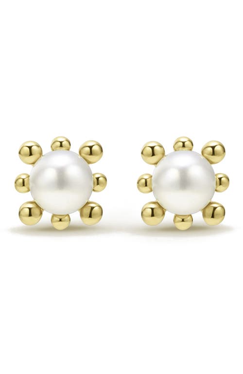 Lagos 18k Yellow Gold Luna Cultured Pearl Fleur Stud Earrings In Gold