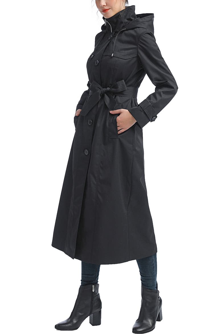 Women's Aine Hooded Long Rain Coat, Alternate, color, Black