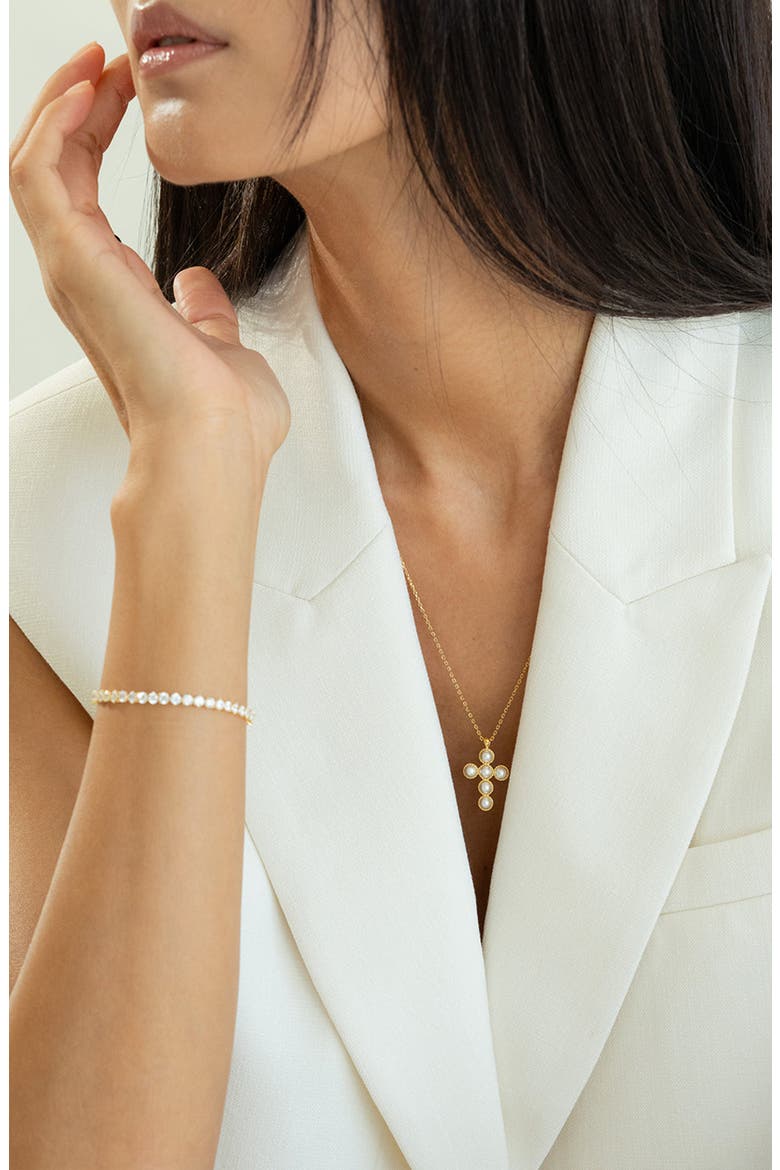Sterling Silver 18k Gold Plated Josephine Tennis Necklace & Bracelet Set, Alternate, color, Gold