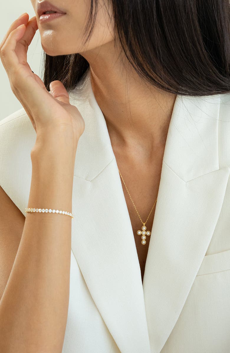 Bearfruit Jewelry Sterling Silver 18k Gold Plated Josephine Tennis Necklace & Bracelet Set Holiday Gift Idea, Alternate, color, Gold