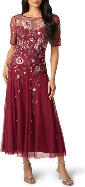 Adrianna Papell Beaded Flutter Sleeve Mesh Cocktail Dress