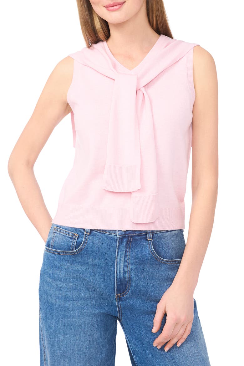 Tie Shoulder Sleeveless Sweater, Main, color, CHARMING PINK