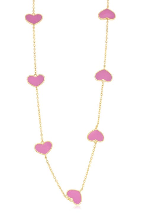Enamel Heart Station Necklace