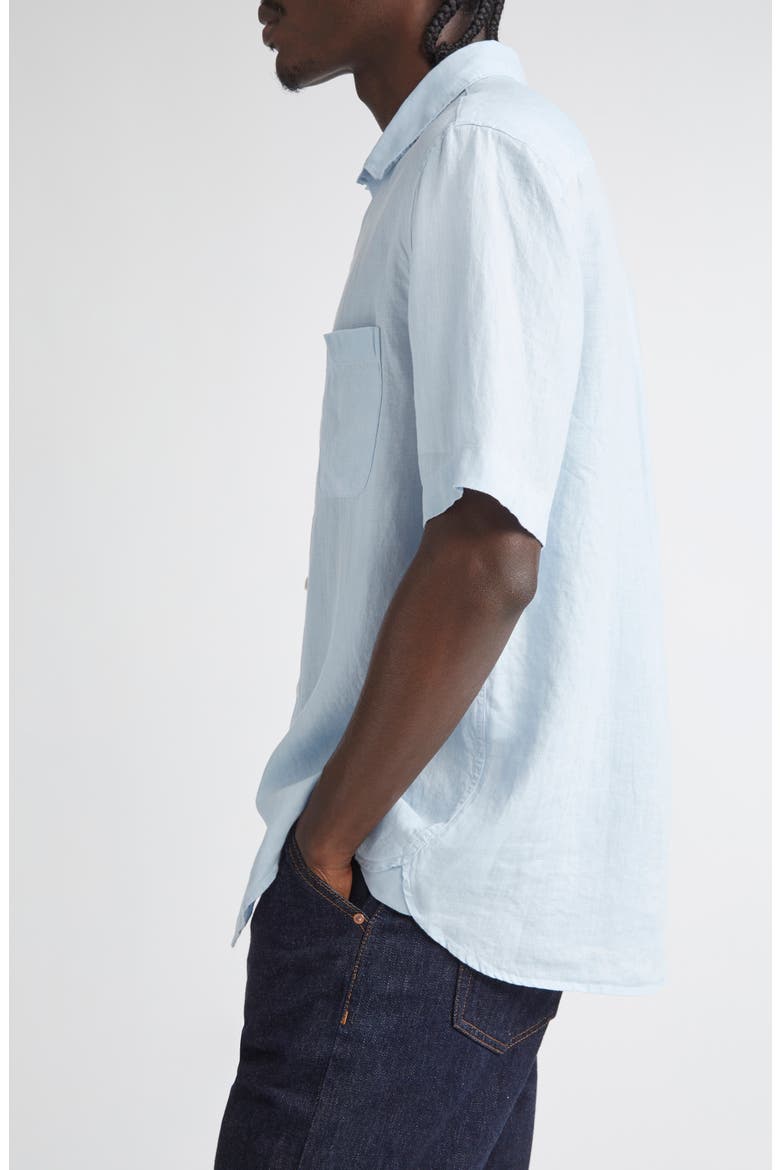 Short Sleeve Linen Button-Up Shirt, Alternate, color, LIGHT BLUE25