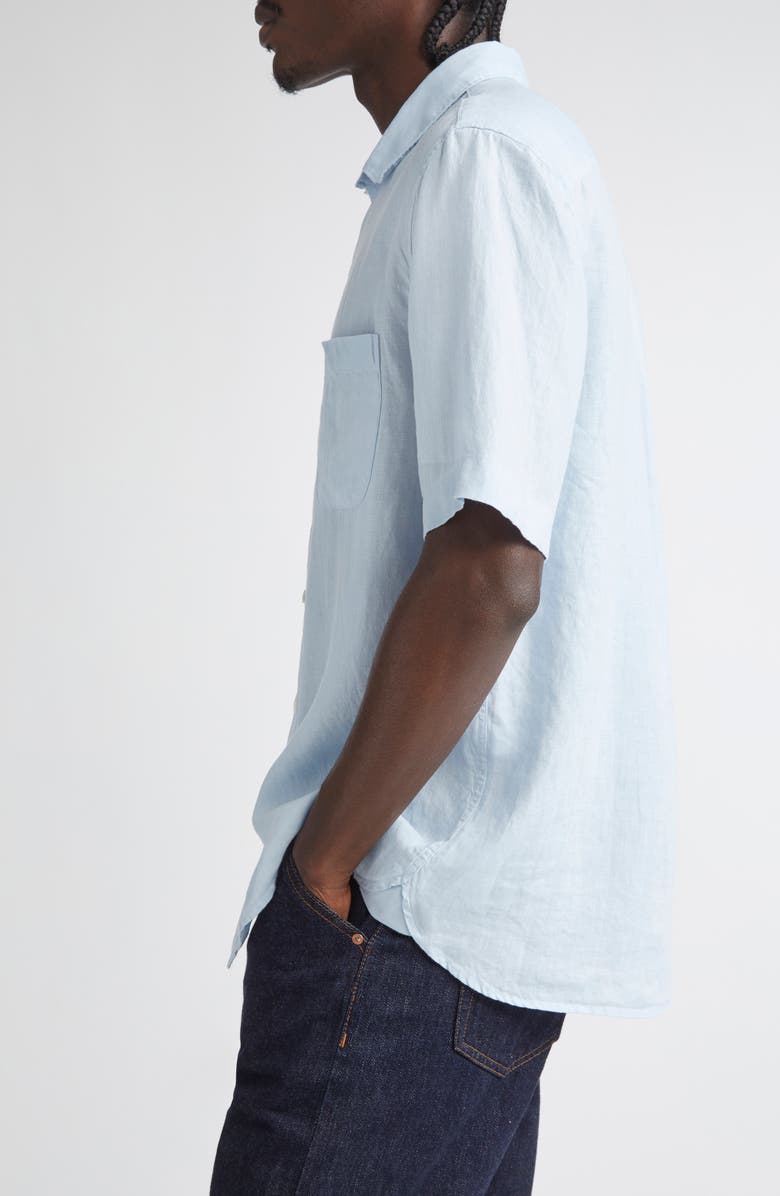 Sunspel Short Sleeve Linen Button-Up Shirt, Alternate, color, Light Blue25