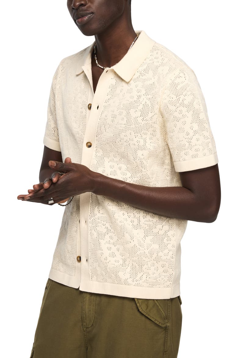 Openwork Knit Cotton Button-Up Shirt, Alternate, color, WHITECAP GRAY