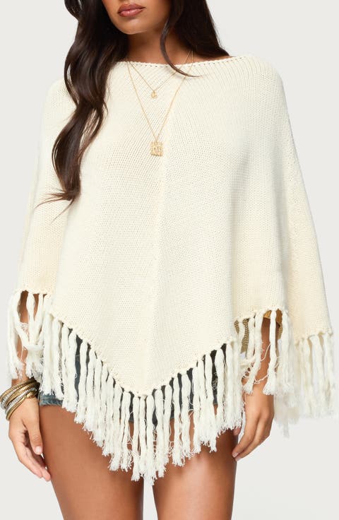 Kamila Fringe Trim Cotton Poncho