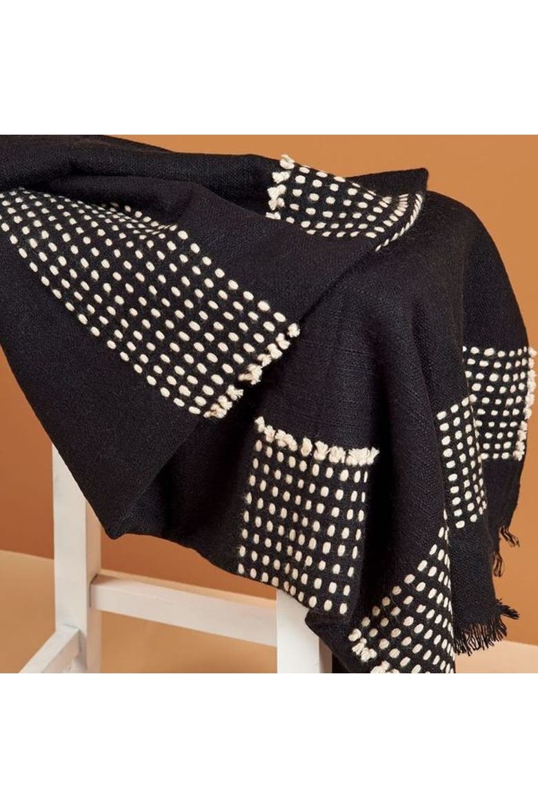 Walnut Black Yak With Hand Knotted Merino Stripes Handloom Throw, Alternate, color, Black/Walnut