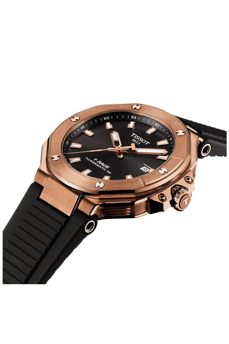 T-Race Powermatic 80 Silicone Strap Watch, 41mm, Alternate, color, BLACK