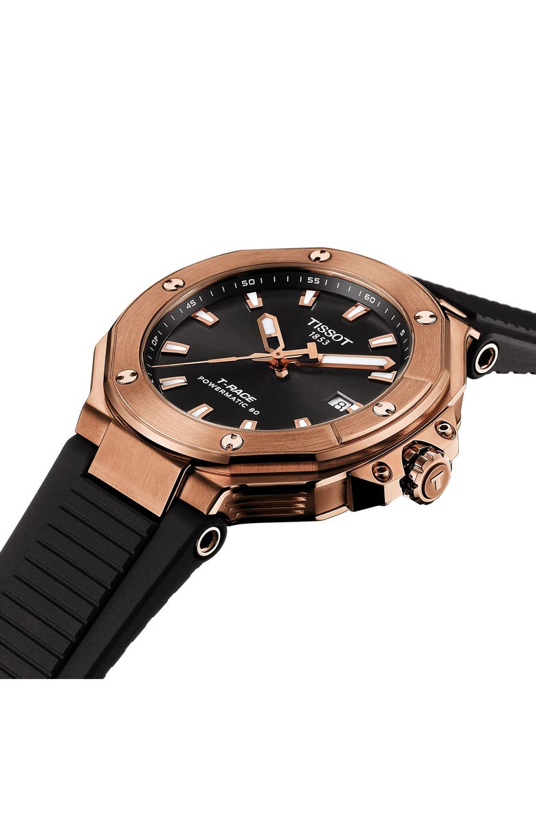 Tissot T-Race Powermatic 80 Silicone Strap Watch, 41mm, Alternate, color, Black