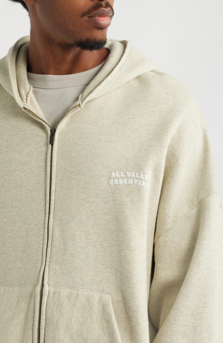 Fear of God Essentials '90s Graphic Zip Hoodie, Alternate, color, Washed Vanilla Heather