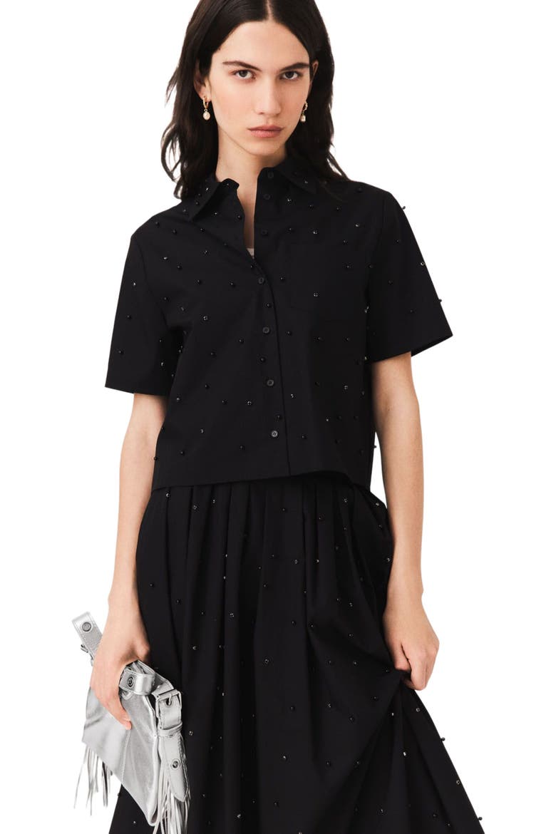 Shirt with rhinestones and beads, Alternate, color, Black