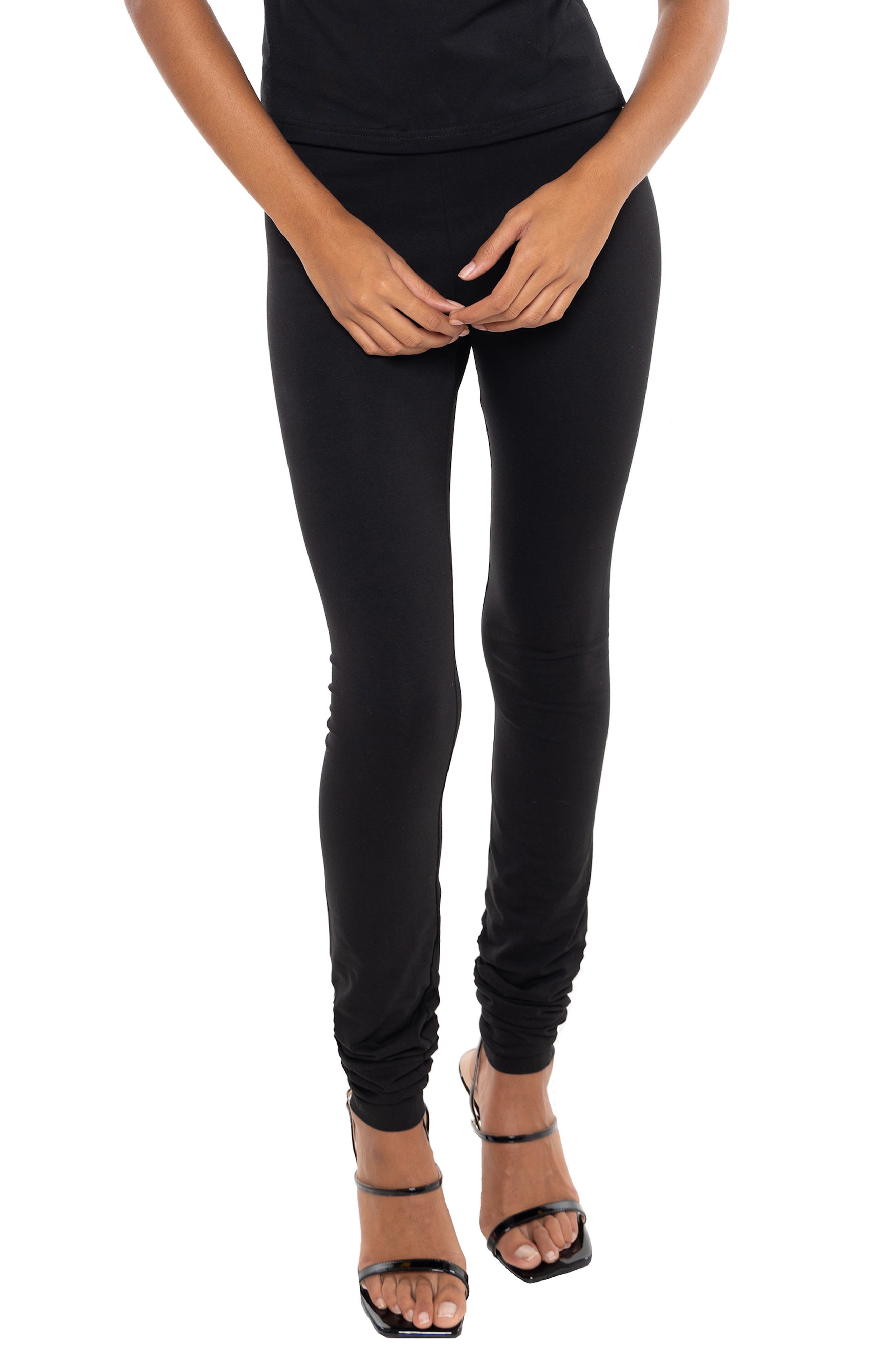 Dai Moda Legwarmer Stretch Cotton Leggings in Black 