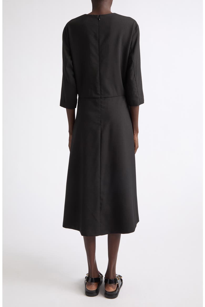 Pleat Bodice Wool Midi Dress, Alternate, color, 00N99 BLACK