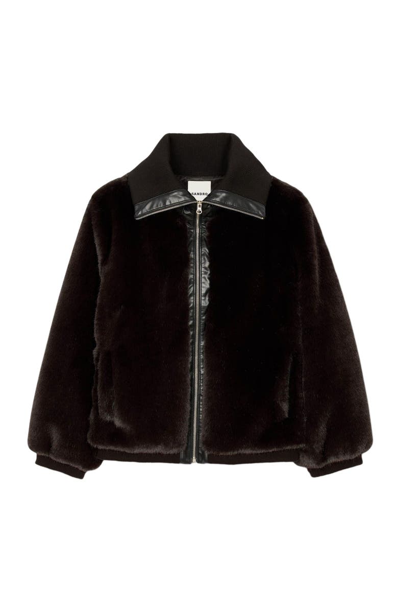 SANDRO Short faux fur coat, Alternate, color, Brown