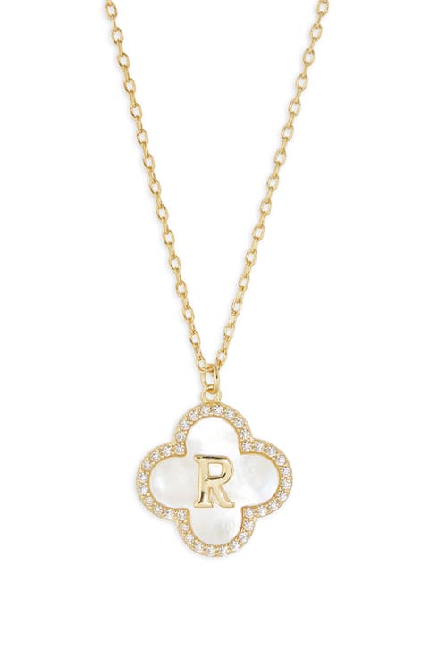 Clover Mother-of-Pearl Initial Pendant Necklace
