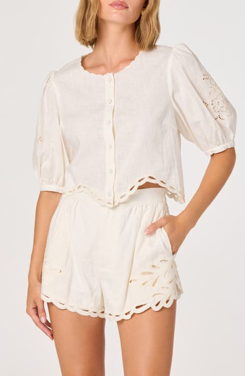Joellyn Embroidered Linen & Cotton Top