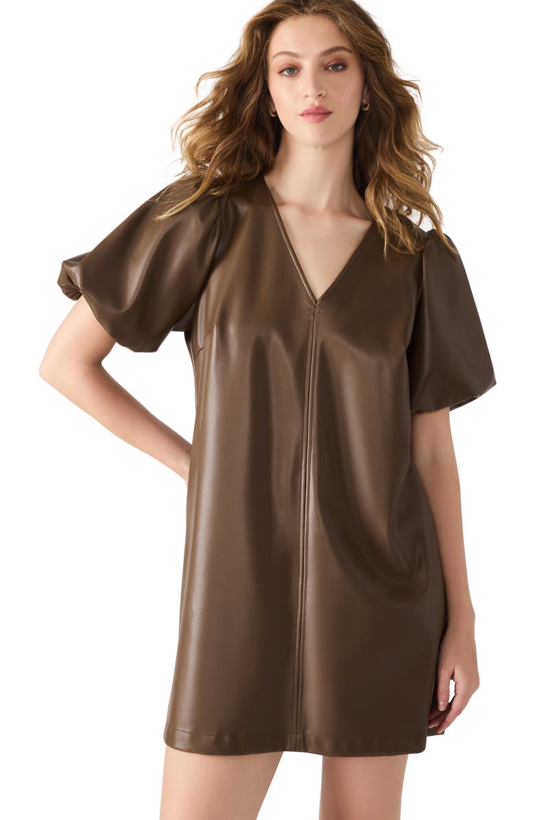 Steve Madden Tilly Faux Leather Minidress, Alternate, color, Coco