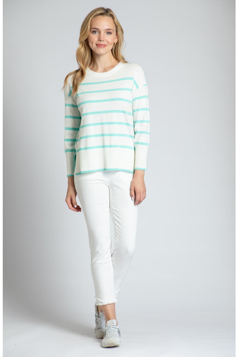 Half & Half Stripe Crewneck Sweater, Alternate, color, MINT MULTI