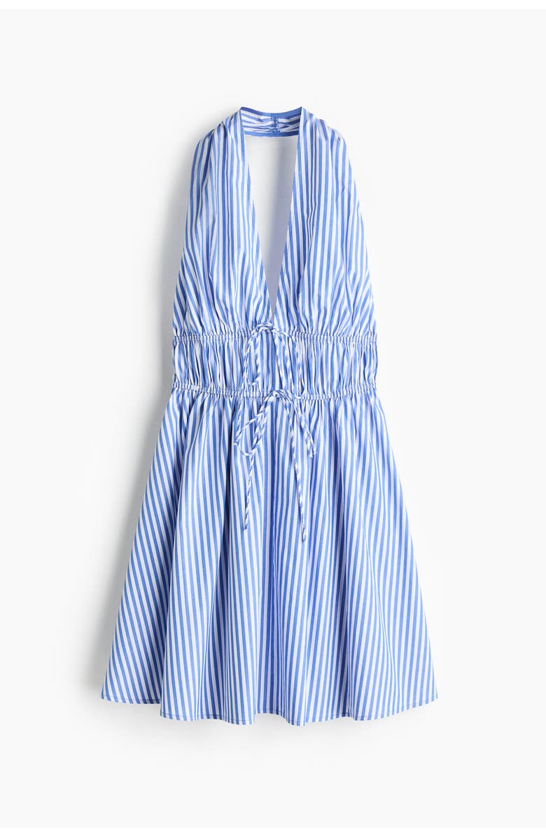 H&M Drawstring-detail Halterneck Dress, Main, color, Blue/Striped