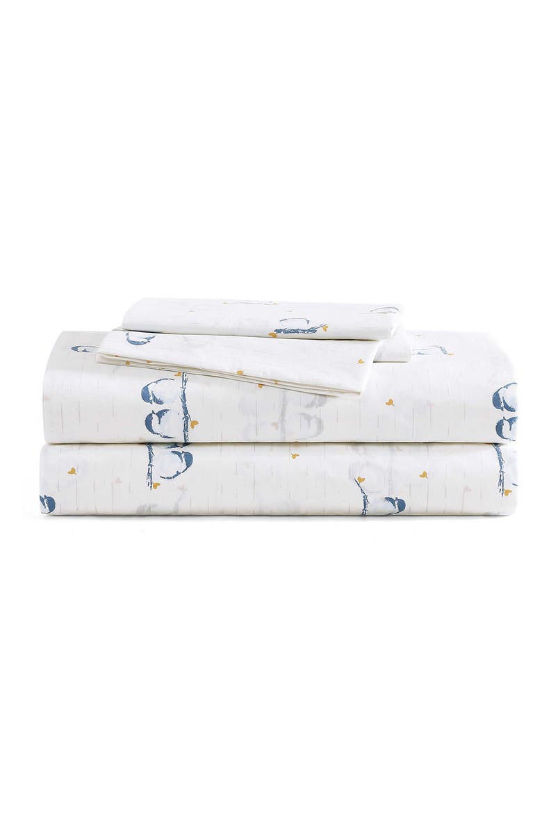 POPPY AND FRITZ Tweet Tweet Birds 200 Thread Count Cotton Percale Sheet Set, Main, color, Blue