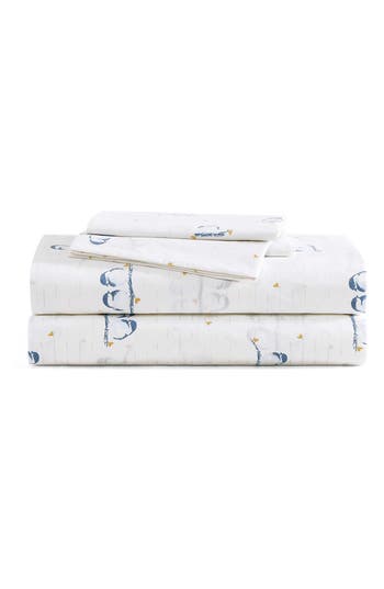 Poppy & Fritz Poppy And Fritz Tweet Tweet Birds 200 Thread Count Cotton Percale Sheet Set In Blue