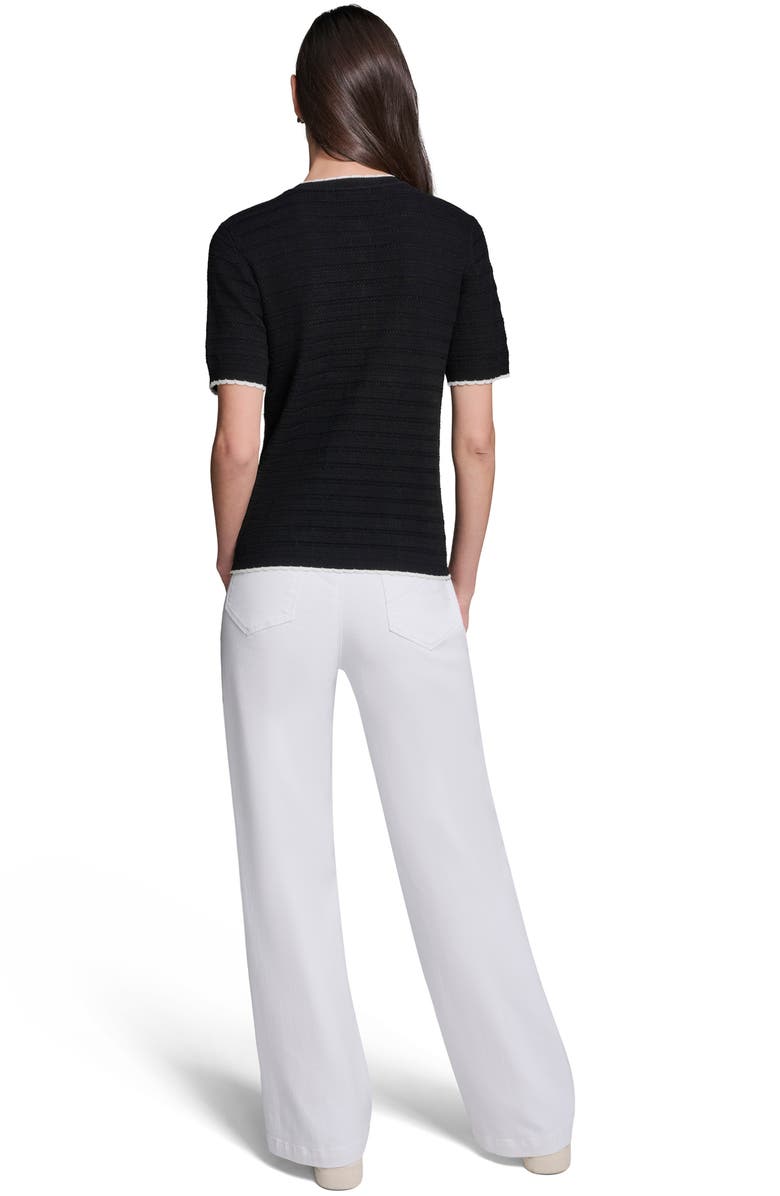 KARL LAGERFELD PARIS Short Sleeve Sweater, Alternate, color, Black/ Soft White