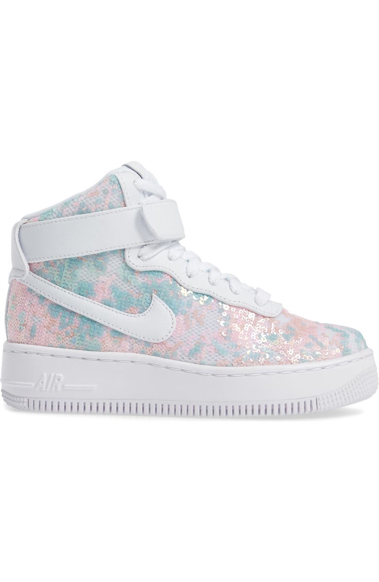 Nike Air Force 1 Upstep Hi LX Sequined High Top Sneaker, Alternate, color,