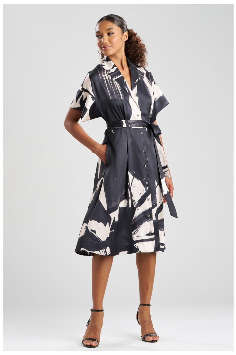 Brushstroke - Silky Twill Shirt Dress, Main, color, BLACK