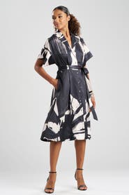 N Natori Brushstroke - Silky Twill Shirt Dress