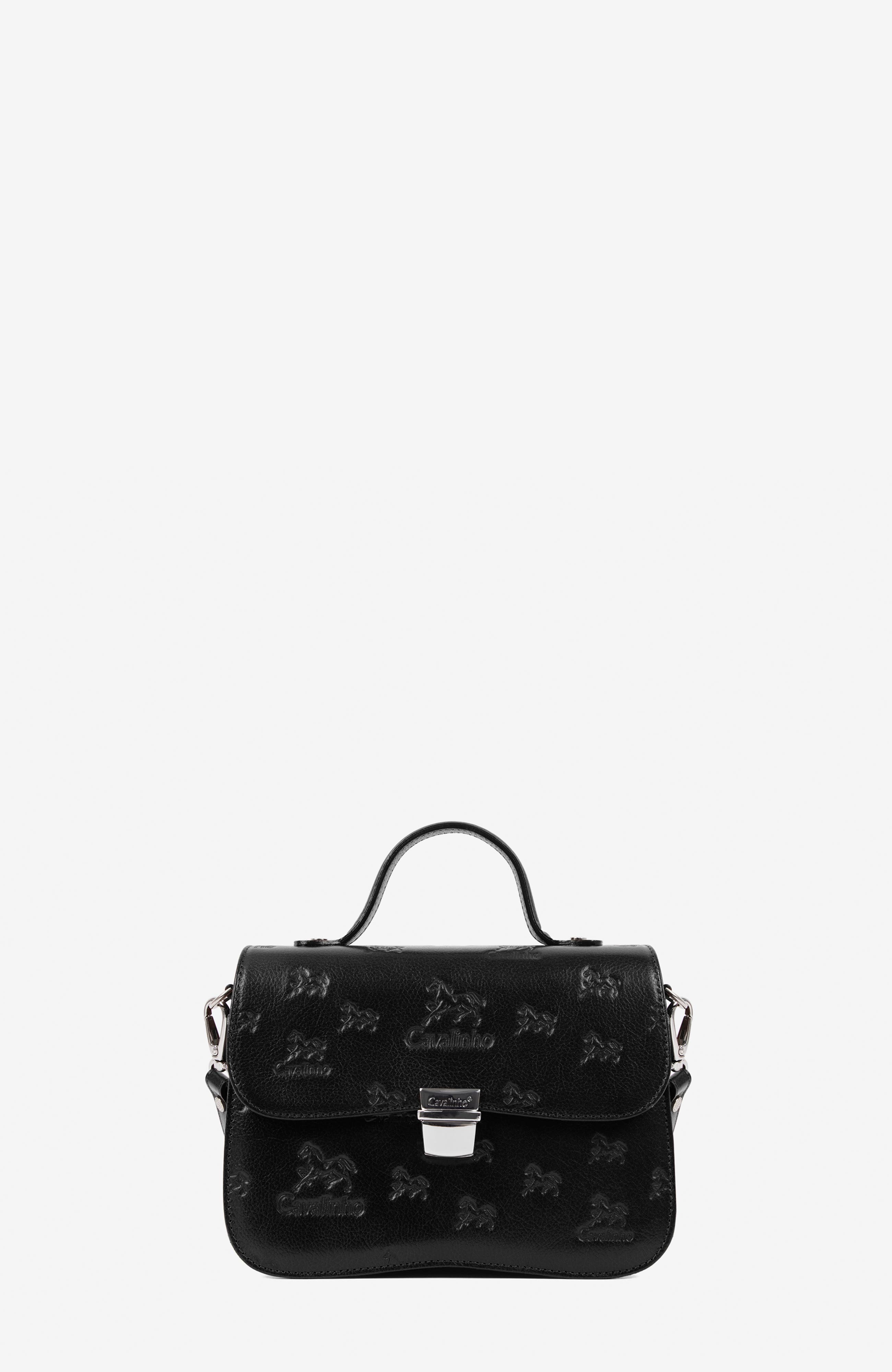 Cavalo Lusitano 600 Embossed Leather Handbag, Main, color, Black