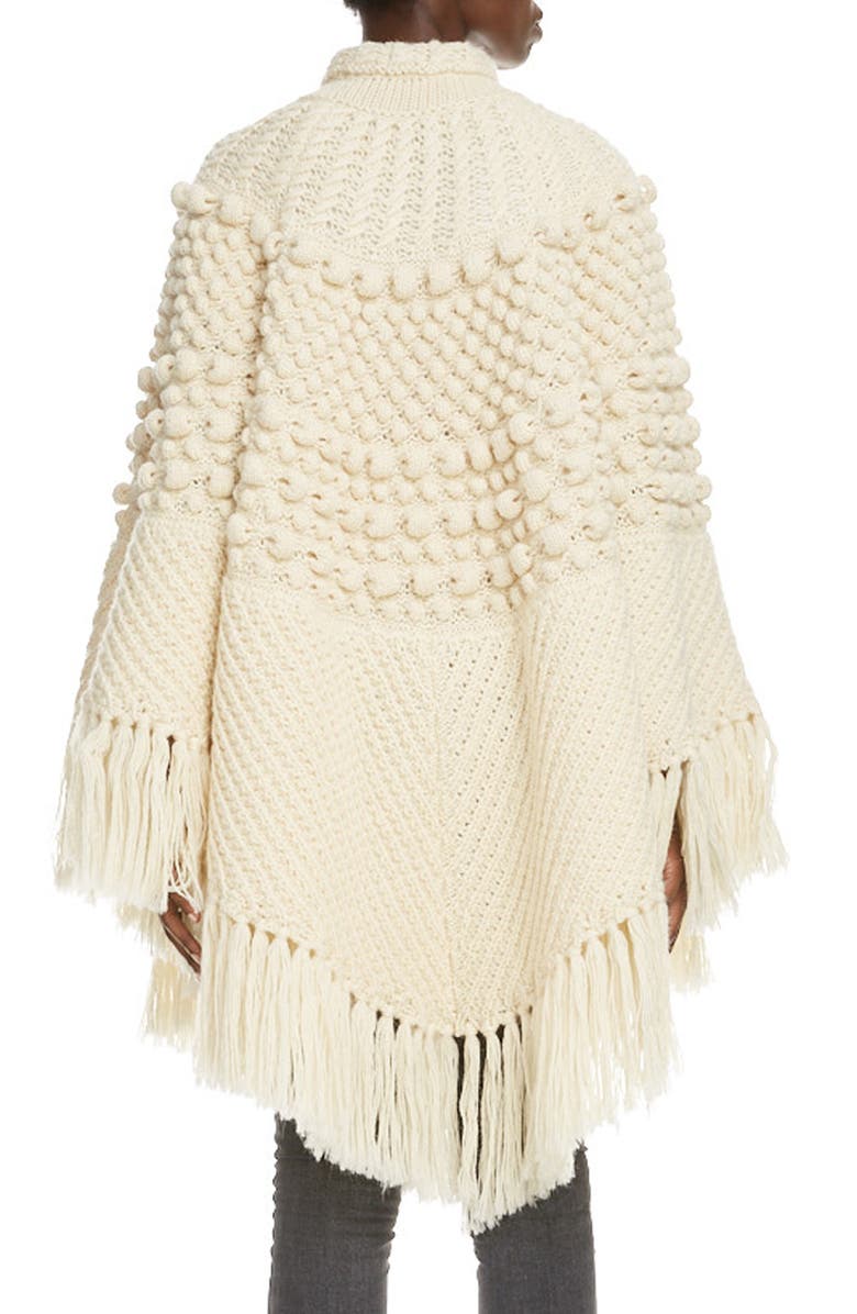 Saint Laurent Fringe Trim Cable Wool Poncho, Alternate, color, 