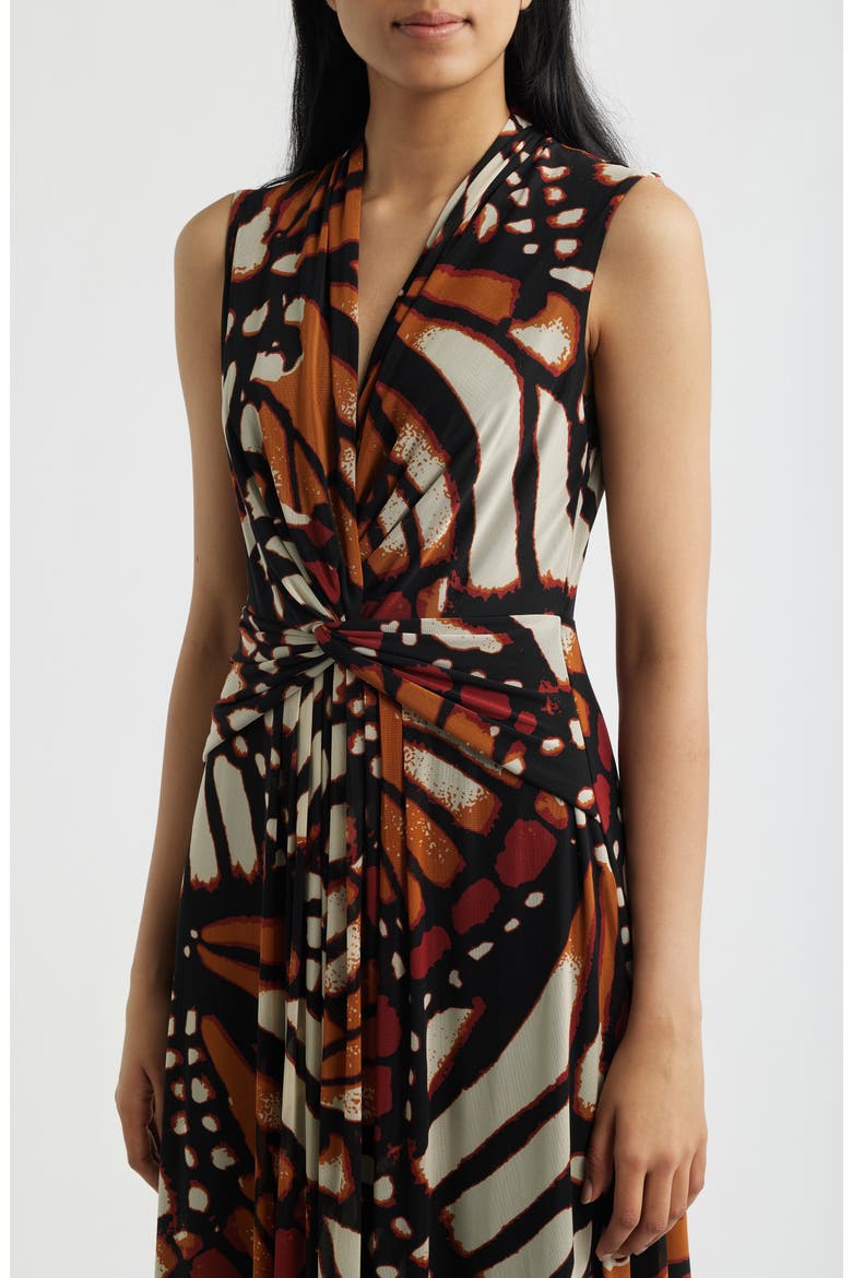 Twist Front Print Sleeveless Midi Dress, Alternate, color, CHILI MULTI