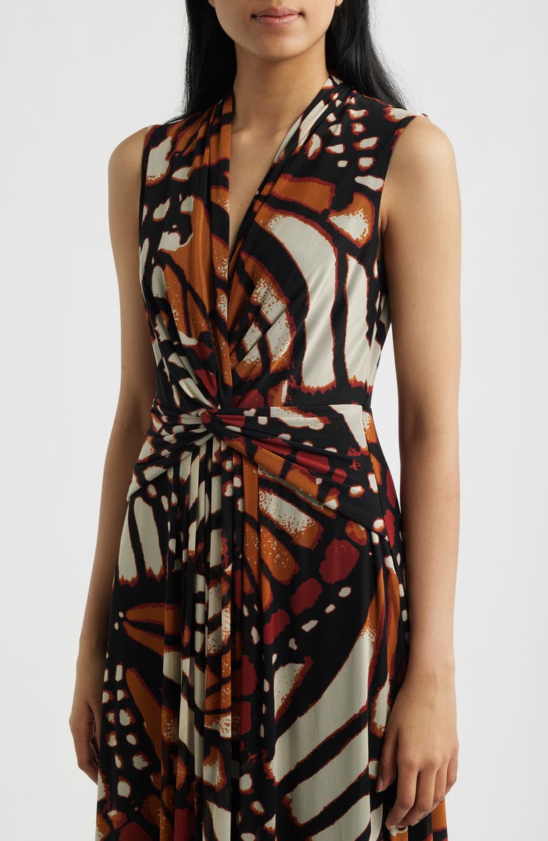 Anne Klein Twist Front Print Sleeveless Midi Dress, Alternate, color, Chili Multi