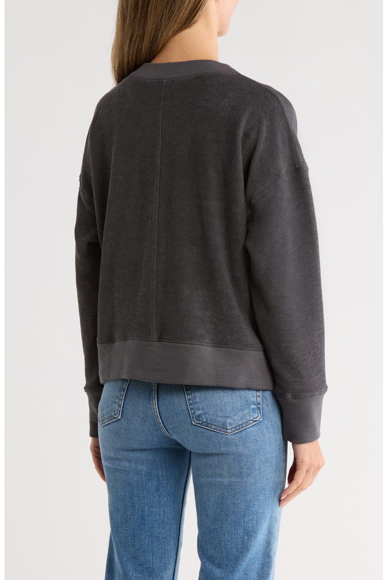 Reversed Terry V-Neck Cardigan, Alternate, color, LEAD GREY