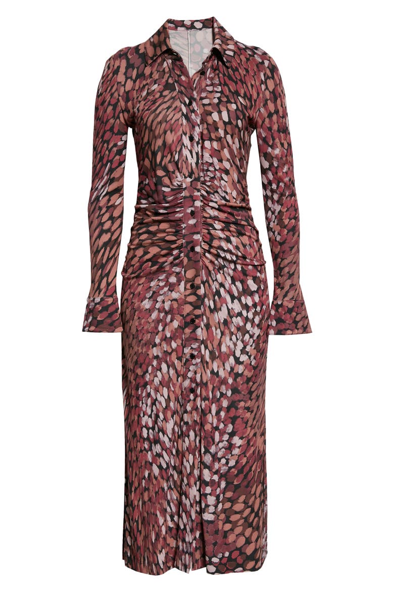 Claudia Dot Print Button Front Midi Dress, Alternate, color, MERLOT MULTI DOT